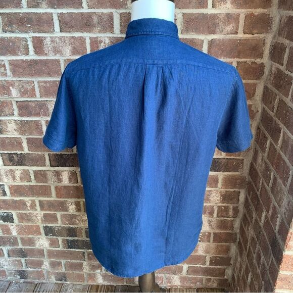 J Crew Shirt M Linen Blue - Picture 7 of 12
